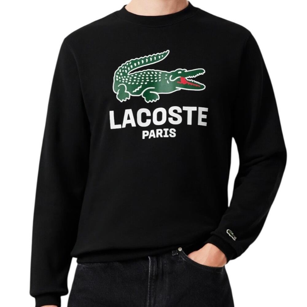 Lacoste Men’s Crocodile Print Crewneck Sweatshirt Black Size M